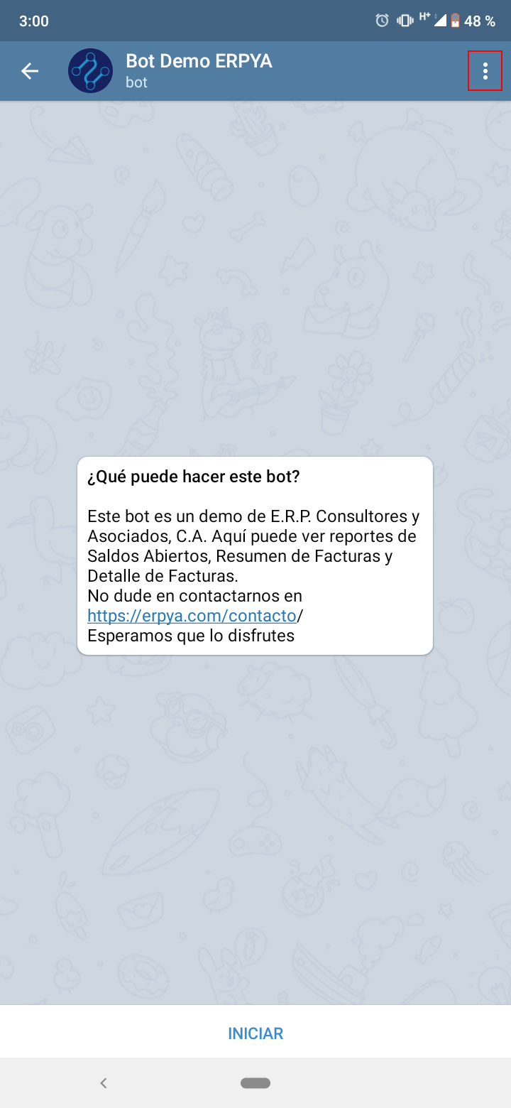 menú superior de la conversación