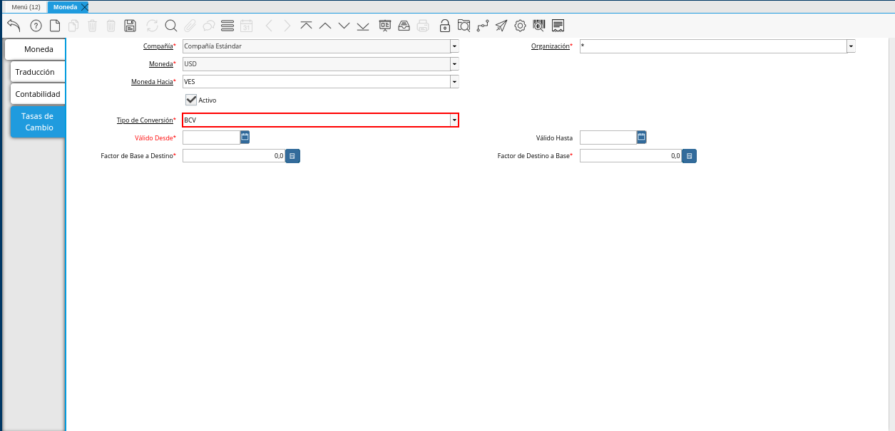 Campo Tipo de Conversión