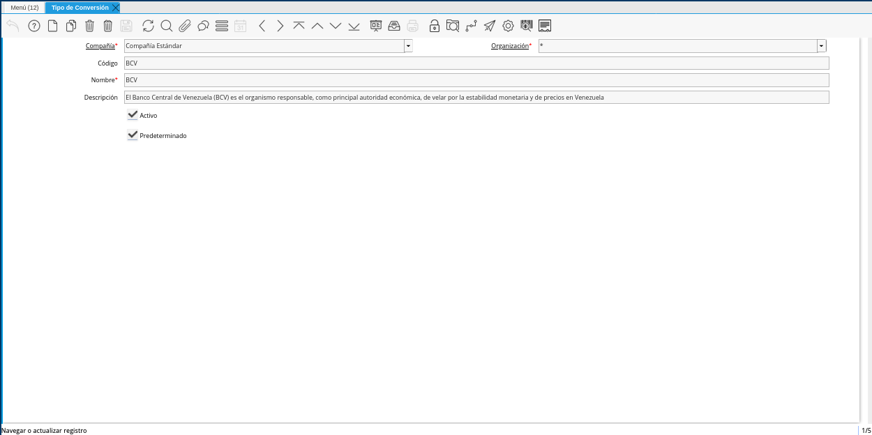 Ventana Tipo de Conversión