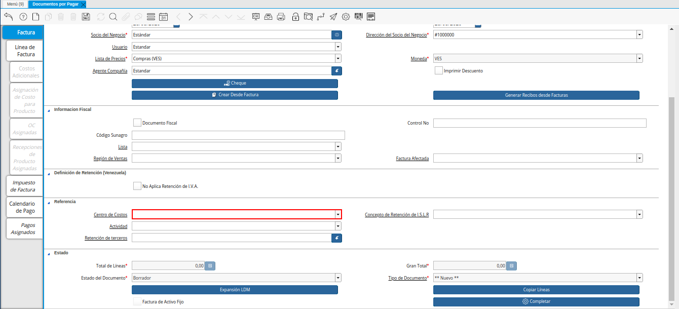 Campo Centro de Costos