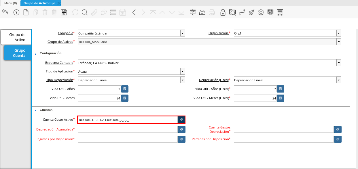 Campo Cuenta Costo Activo