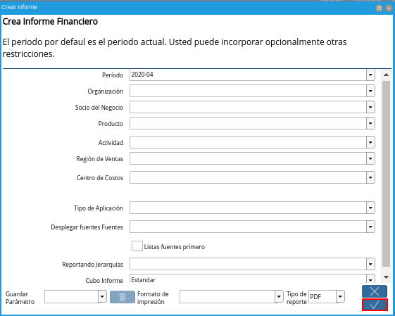 Ventana Crear Informe