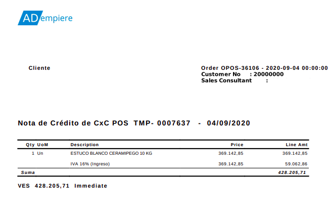 Nota de Crédito Generada