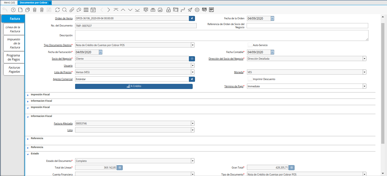 consulta de nota de crédito generada