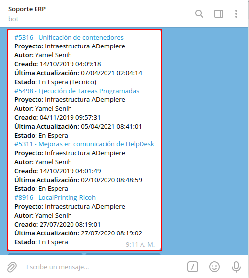 selección de criterio tickets abiertos