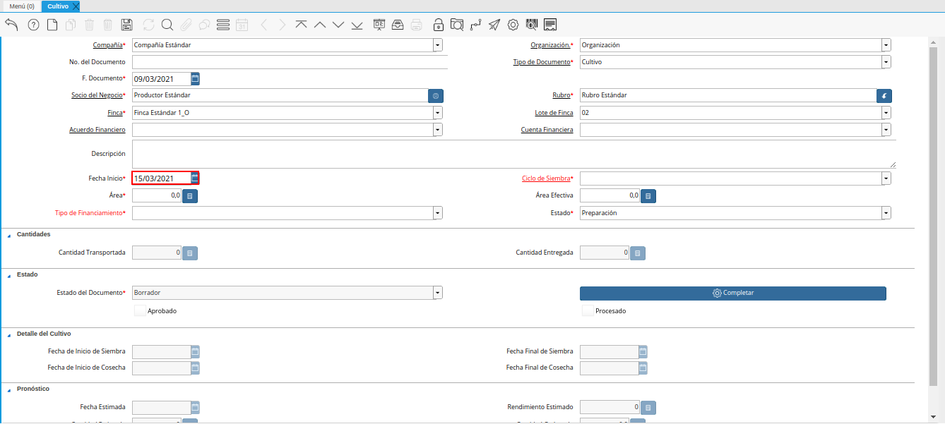 campo fecha de inicio de la ventana cultivo