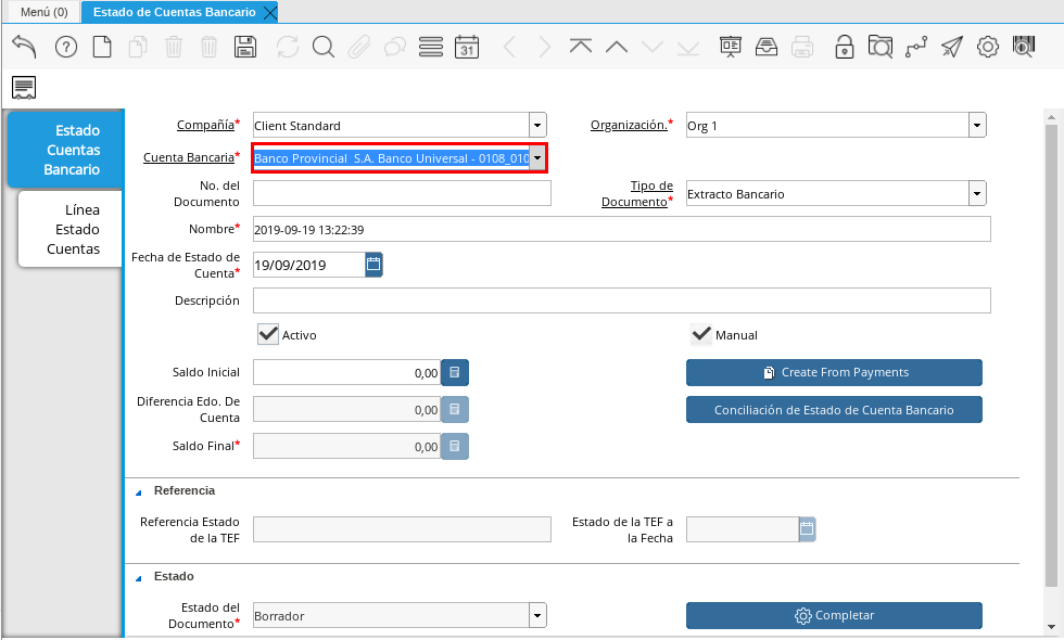 Campo Cuenta Bancaria