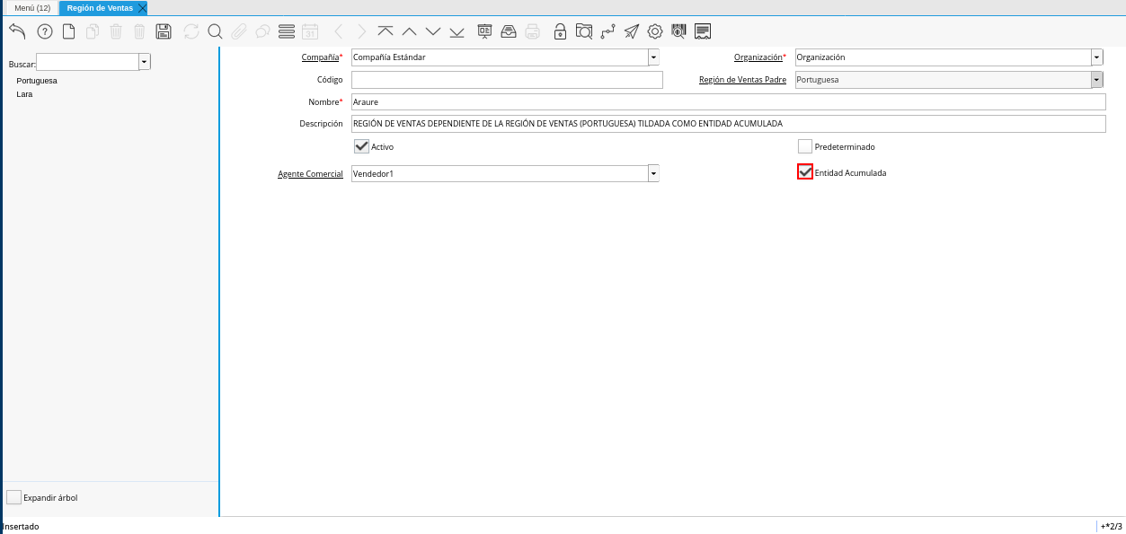 Checklist Entidad Acumulada de la Ventana Región de Ventas