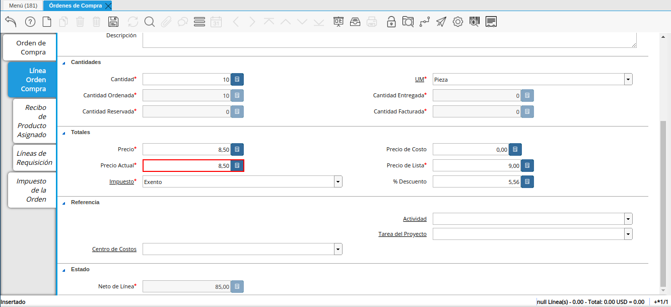 campo precio actual orden multimoneda