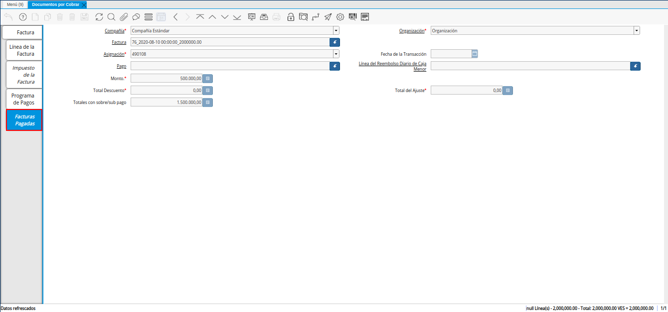 Factura de la Nota de Crédito CxC