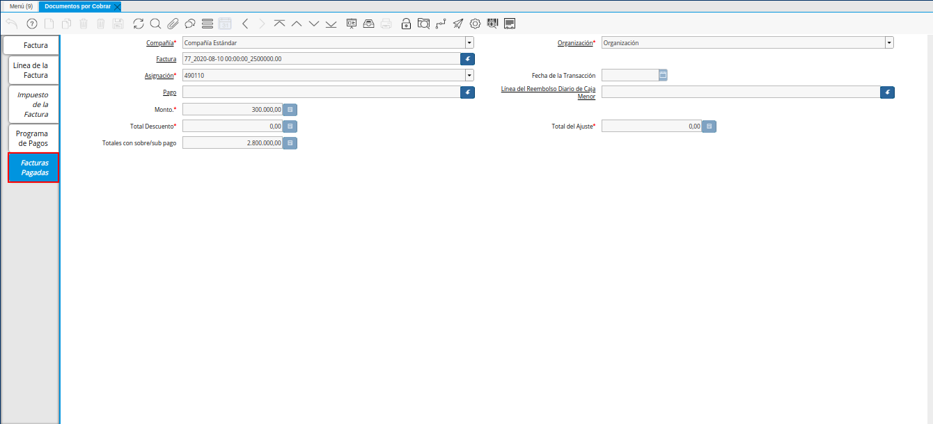 Factura de la Nota de débito CxC