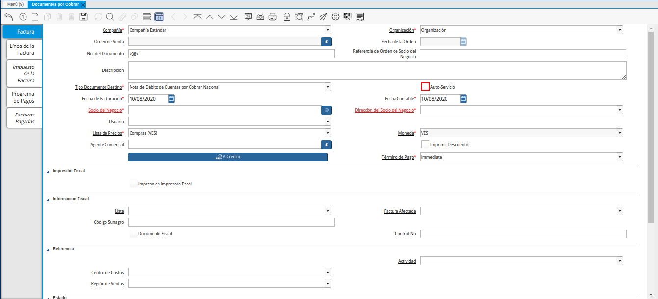 Checklist Auto Servicio de la Nota de Débito de CxC