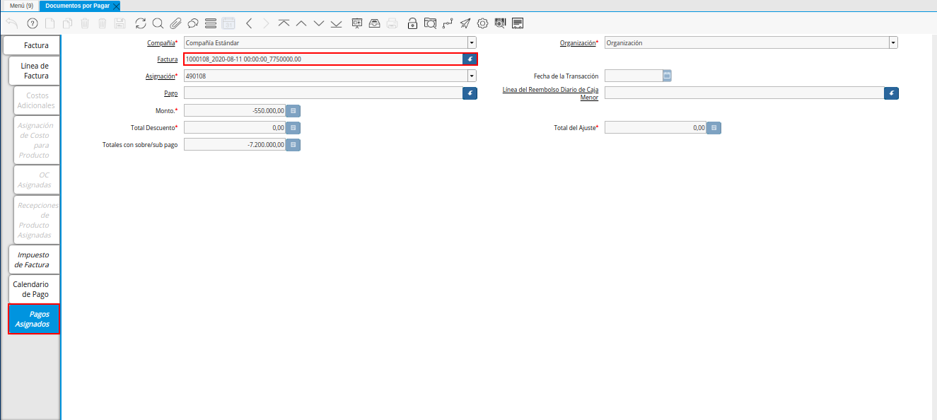Registro de la Factura de la Nota de Crédito CxP