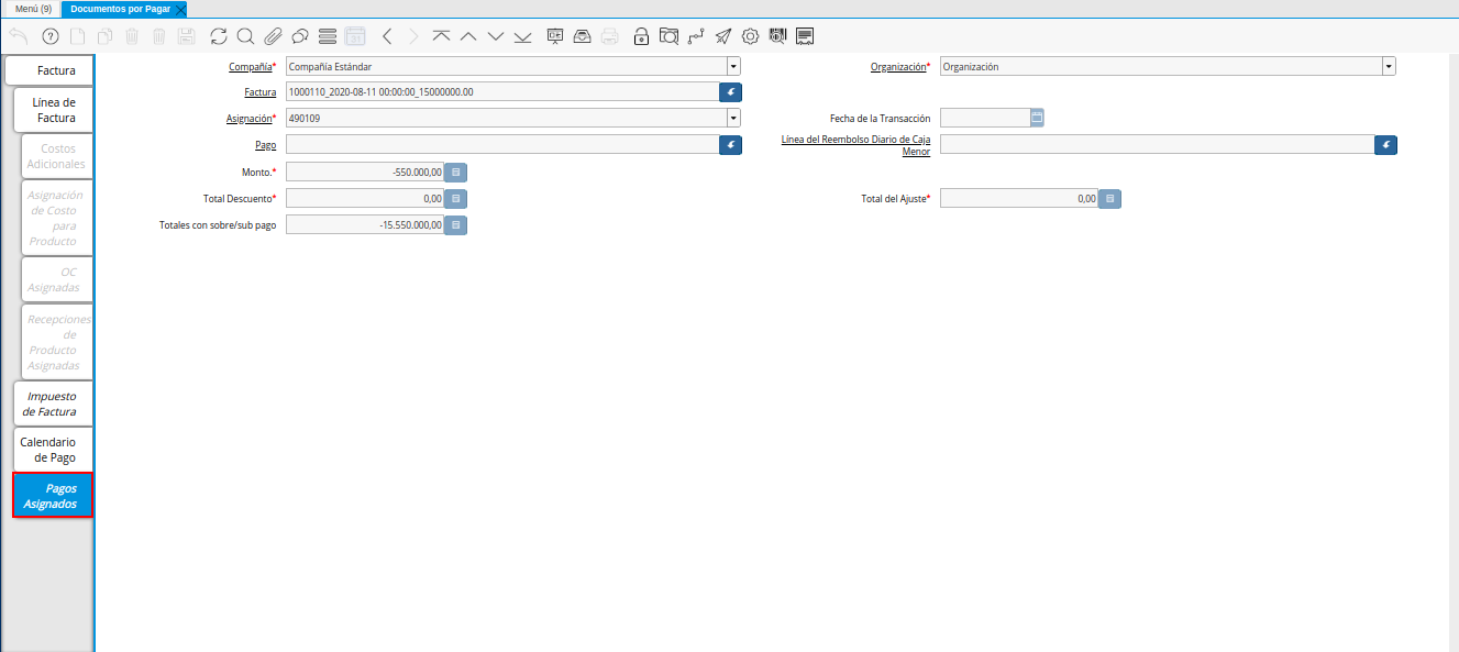 Registro de la Factura de la Nota de débito CxP