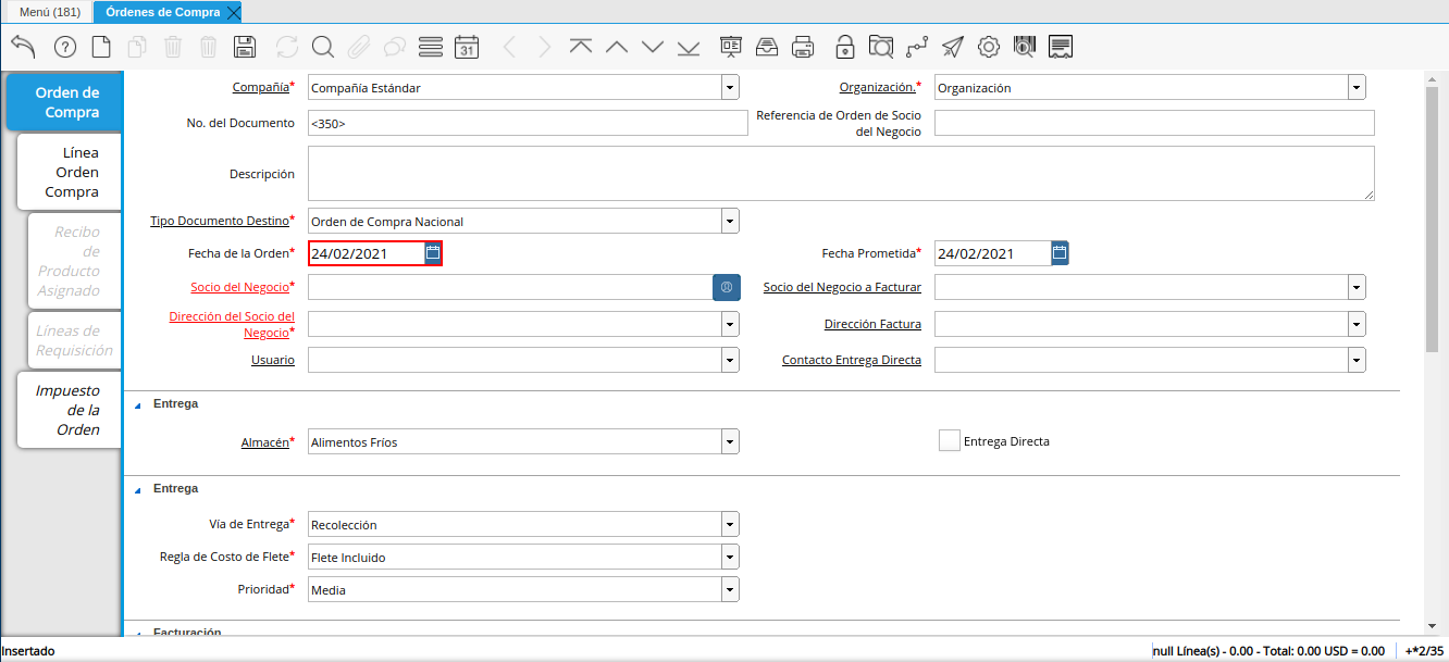 campo fecha de la orden multimoneda
