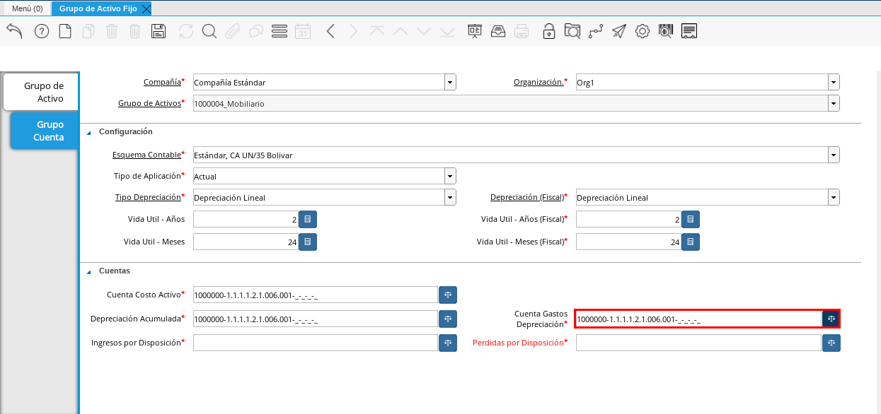 Campo Cuenta Gastos Depreciación