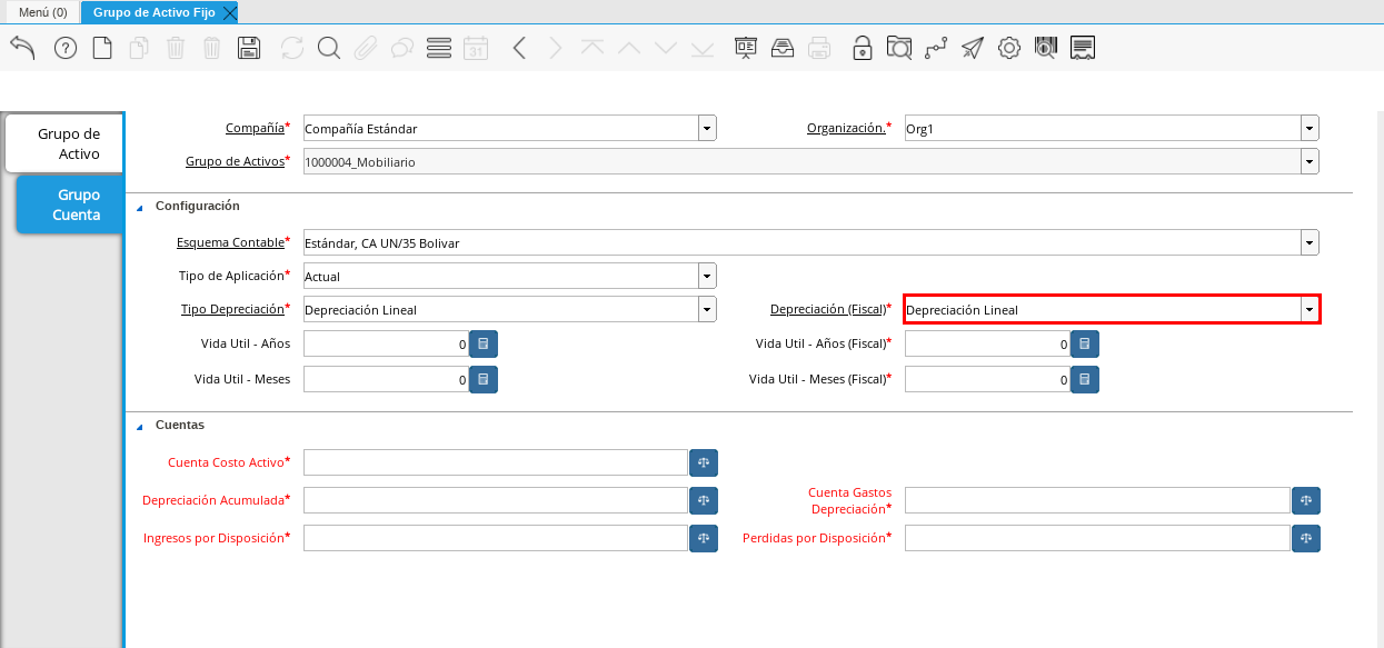 Campo Depreciación (Fiscal)