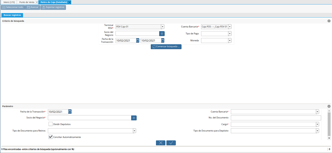 Ventana Retiro de Caja Detallado