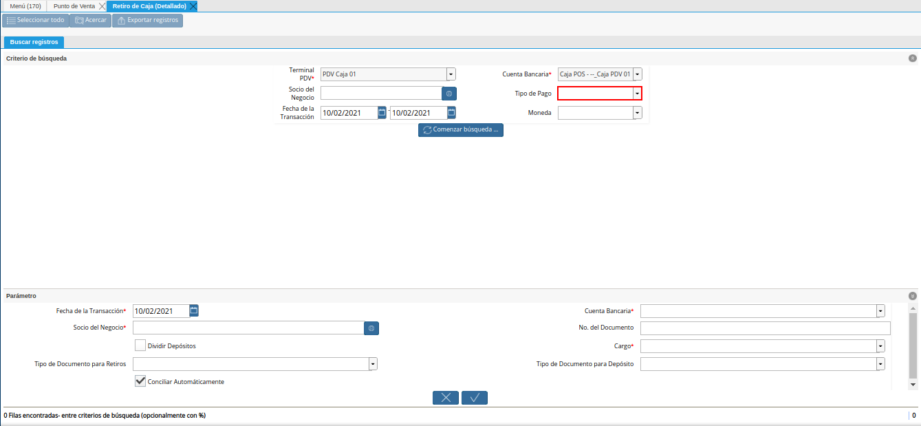 campo tipo de pago del retiro detallado