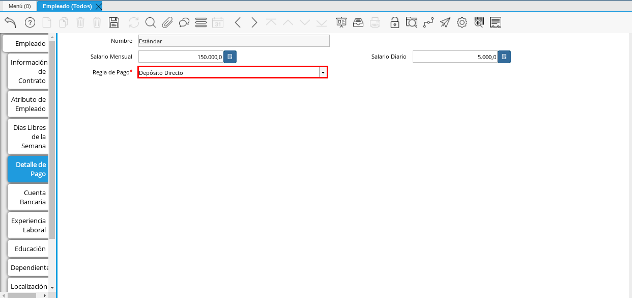 Campo Regla de Pago Detalle
