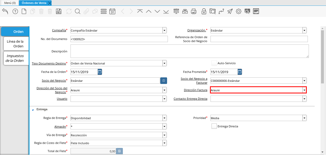 Campo Dirección Factura