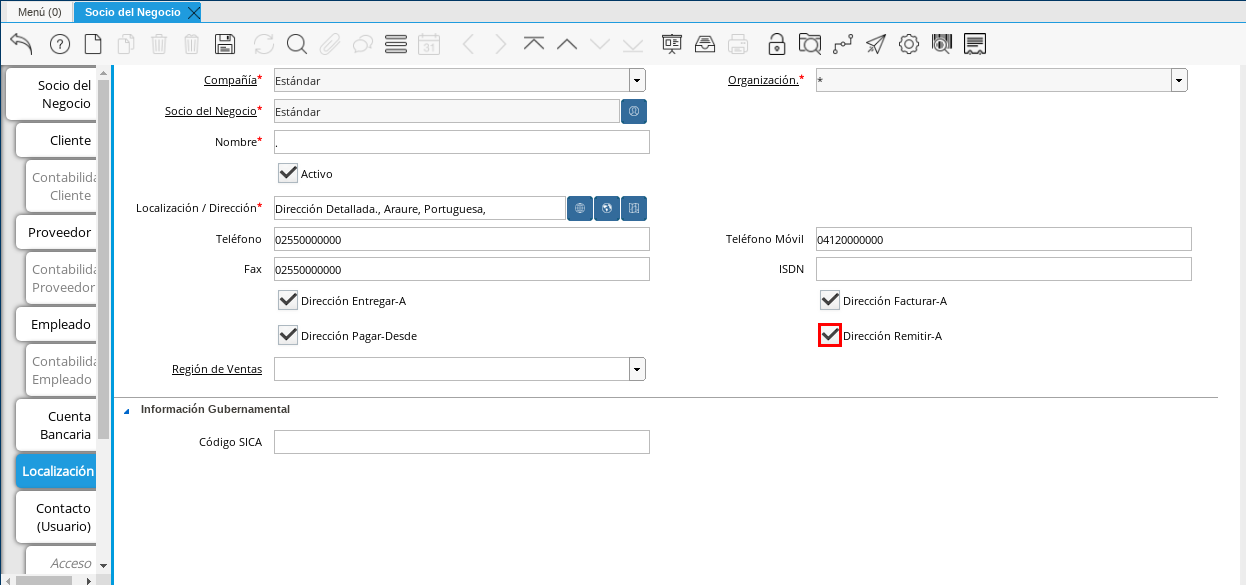 Campo Dirección Remitir-A