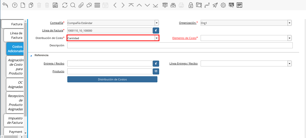 Campo Distribución de Costo