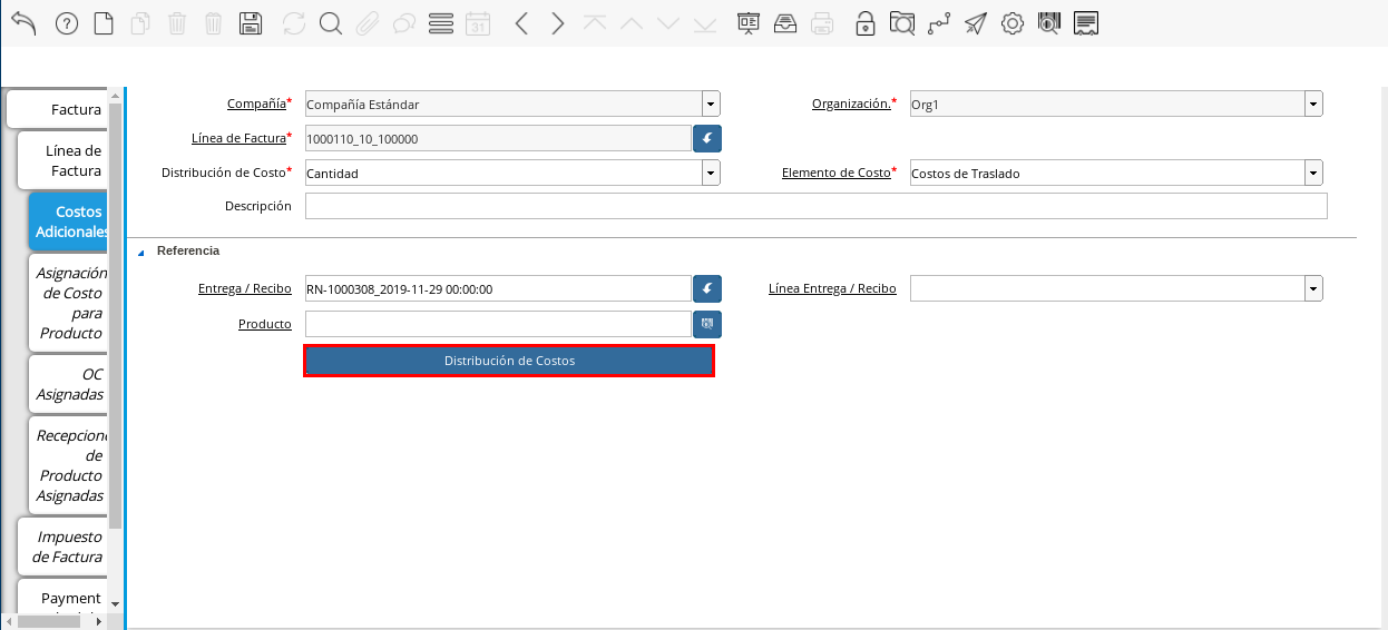 Opción Distribución de Costos