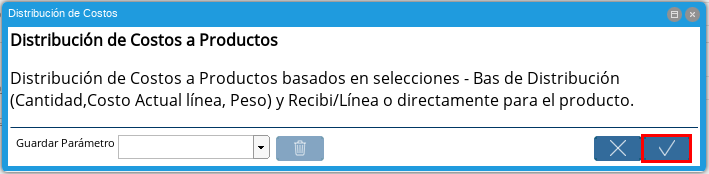 Ventana Distribución de Costos
