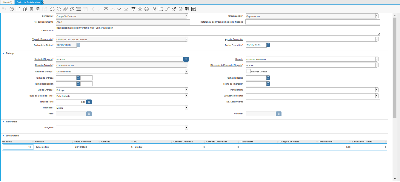 consulta de orden de distribución