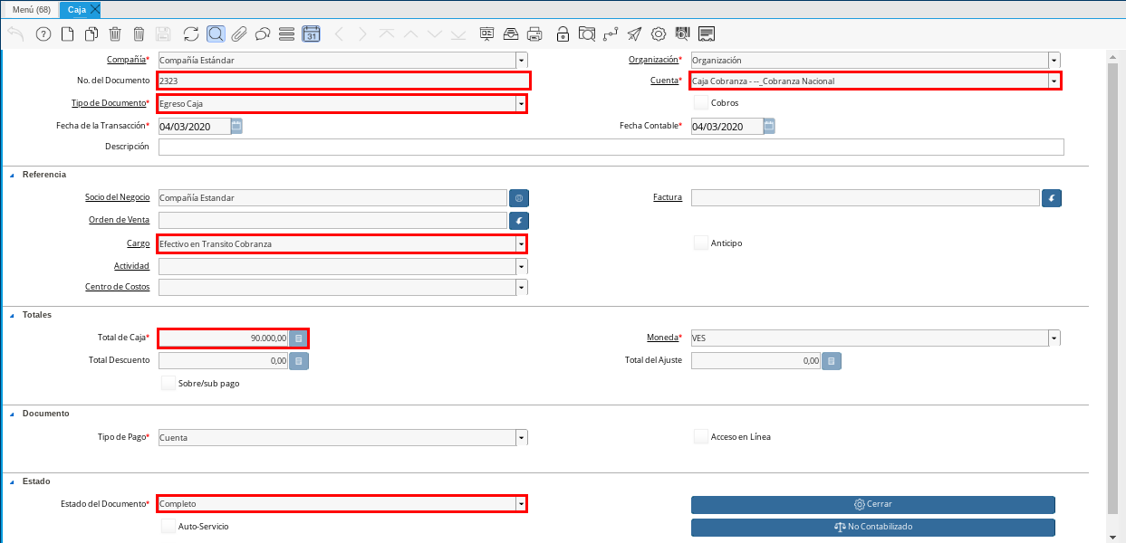 Documento de Egreso Generado en Caja