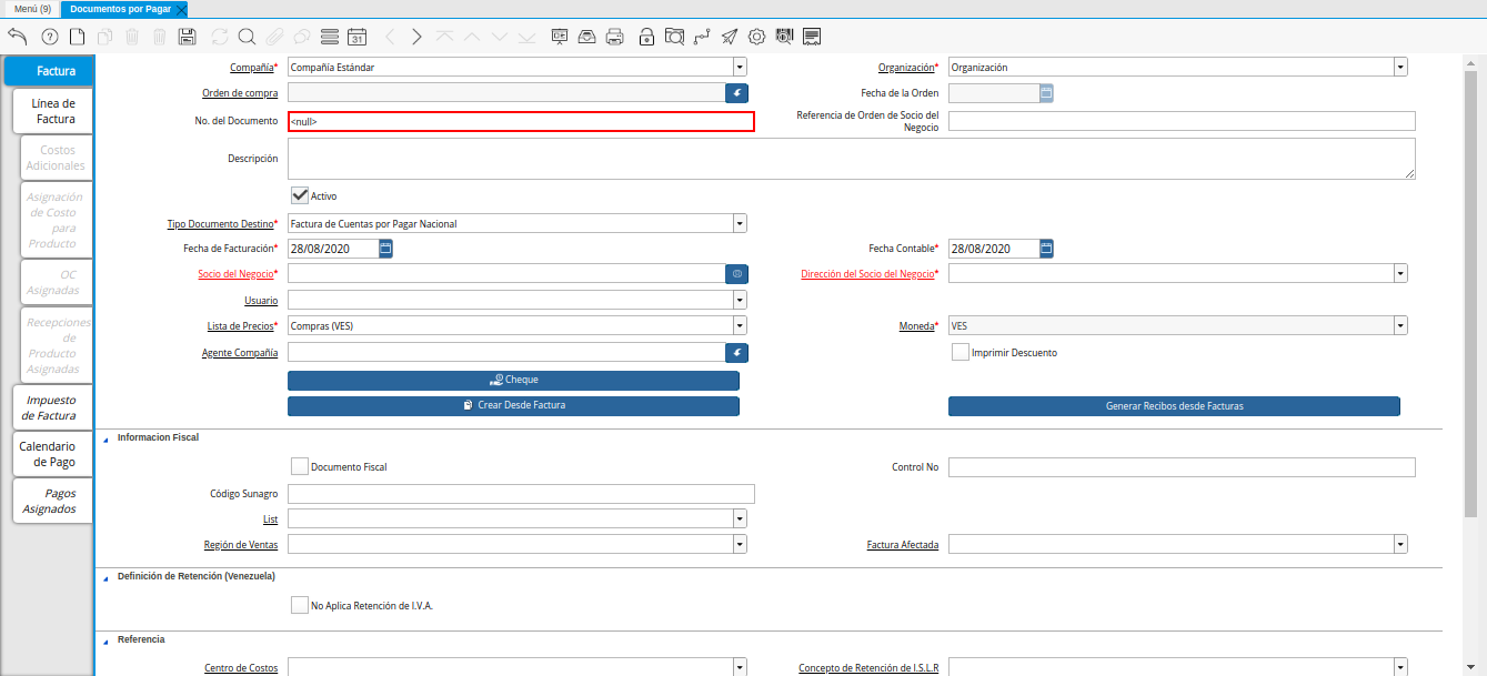 Campo Numero de Documento