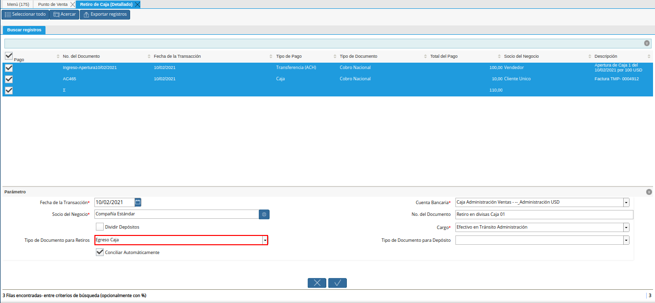 campo tipo de documento para retiros del retiro detallado