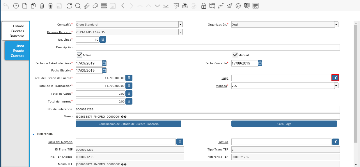Registro del Movimiento en la Pestaña Línea Estado Cuentas