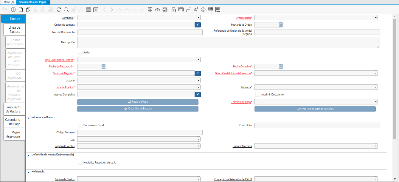 Ventana Documentos por Pagar