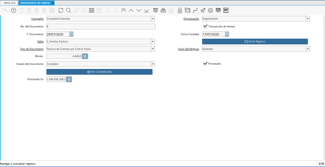 Ventana Documentos sin Aplicar