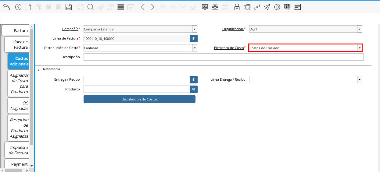 Campo Elemento de Costo