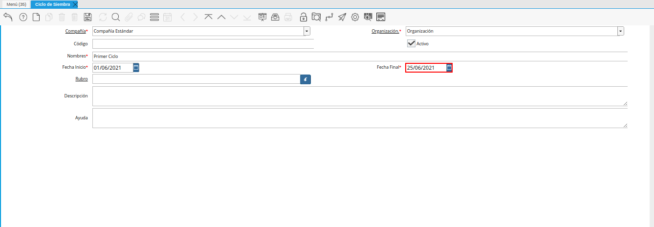 campo fecha final de la ventana ciclo de siembra