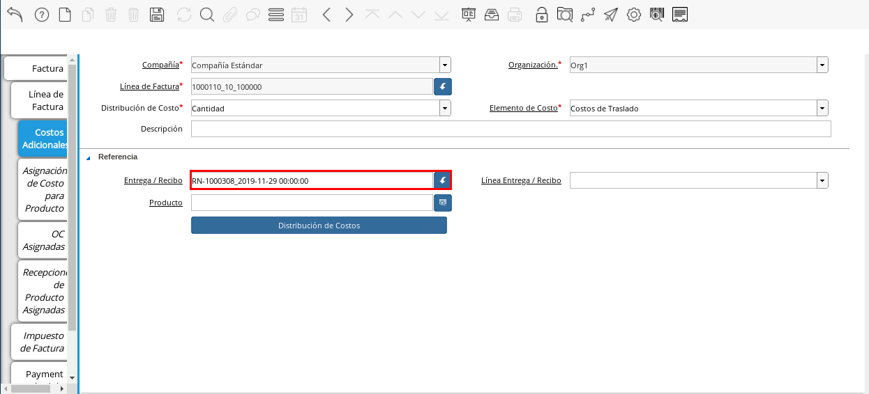 Campo Entrega/Recibo