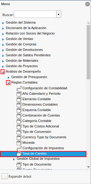 menú de tasa de cambio