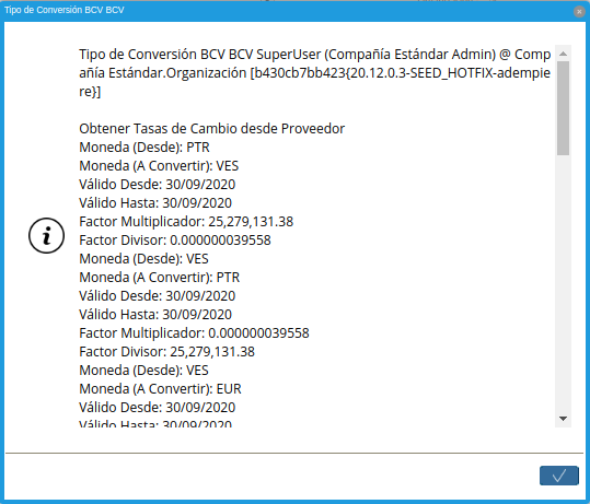 tasas de cambio obtenidas