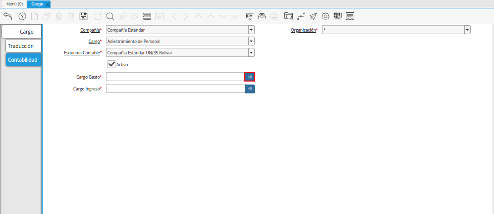 Campo Cargo Gasto de la Ventana Cargo