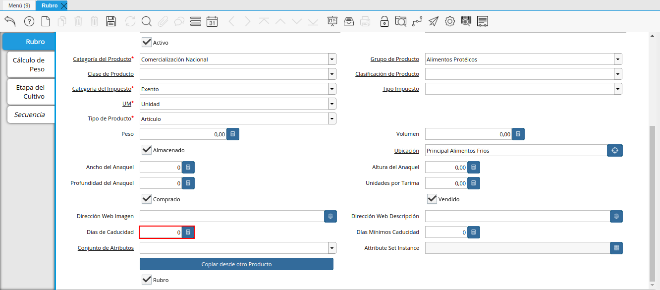 Campo Días de Caducidad