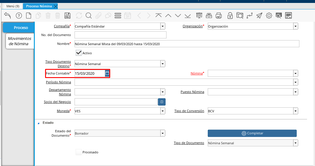 Campo Fecha Contable