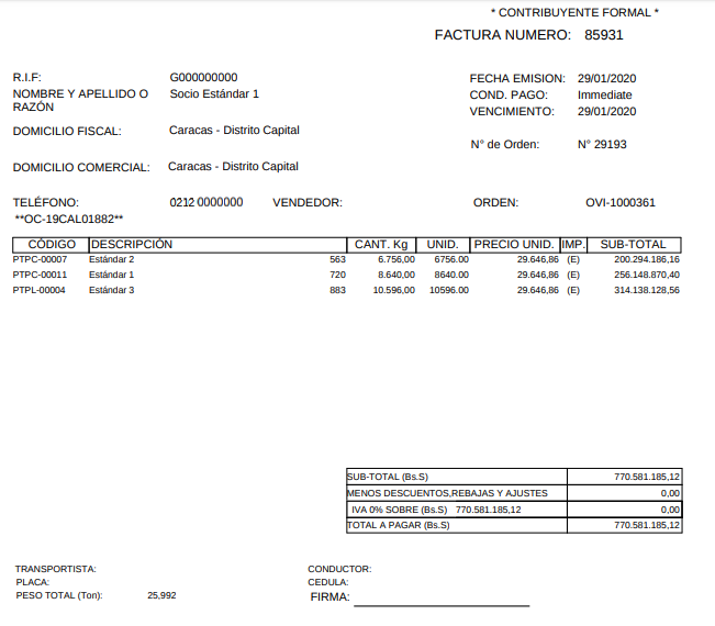Factura Generada desde la Orden de Salida