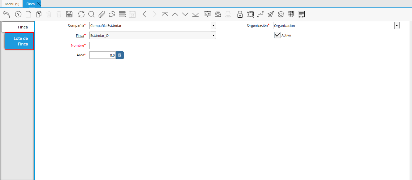 pestaña lote de finca de la ventana finca