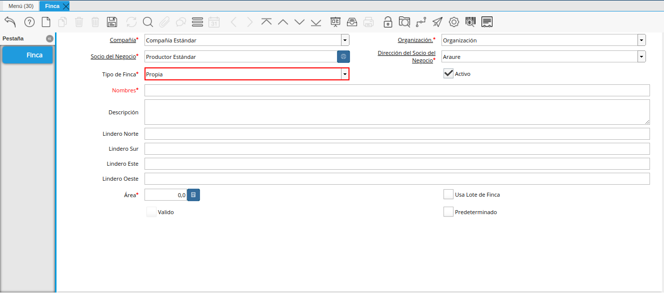 campo tipo de finca de la ventana finca