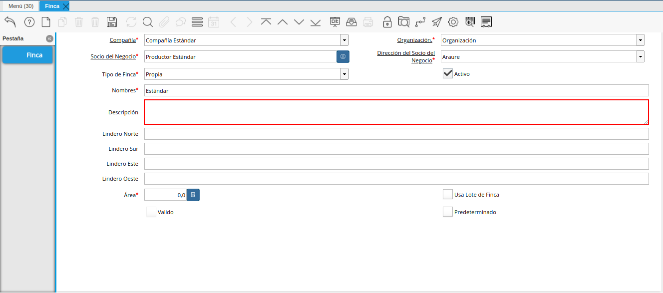 campo descripción de la ventana finca