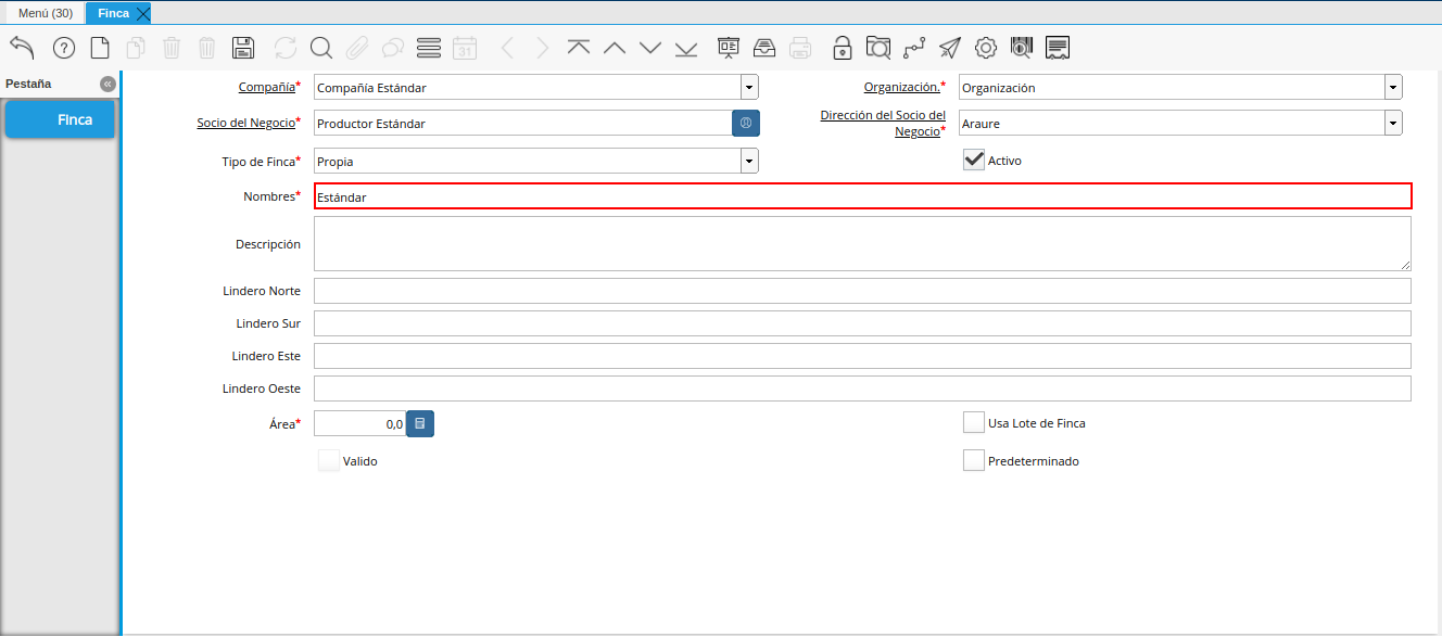 campo nombre de la ventana finca