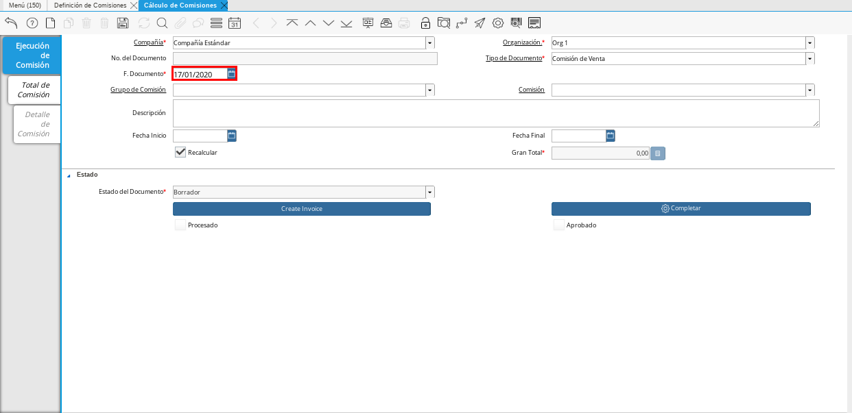 Campo Fecha del Documento